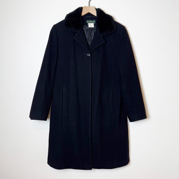 Vintage HARVE BERNARD 100% Wool Long Coat with Fur Collar Size 8 - Picture 1 of 10